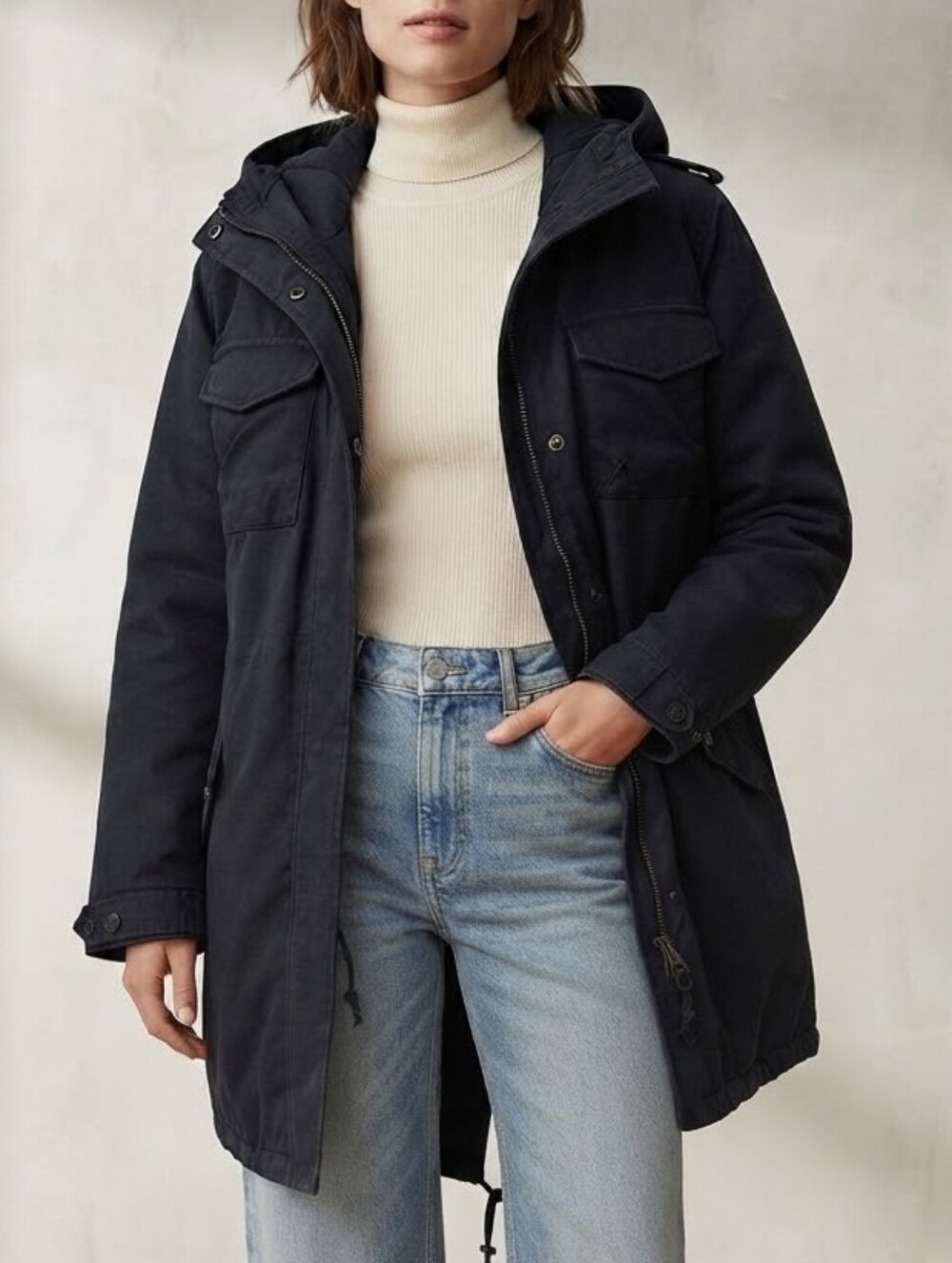 Aritzia Community Down Feather Black Paradigm Parka Coat Sz M Military Utility